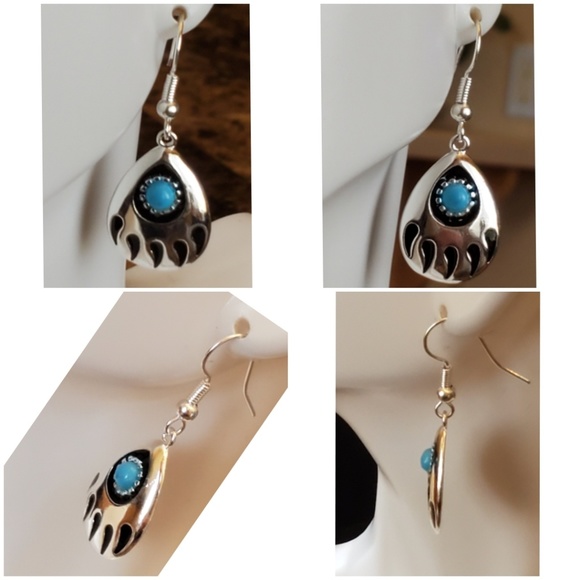 Sleeping Beauty Turquoise Bear Paw Earrings 1.33" - Picture 2 of 5